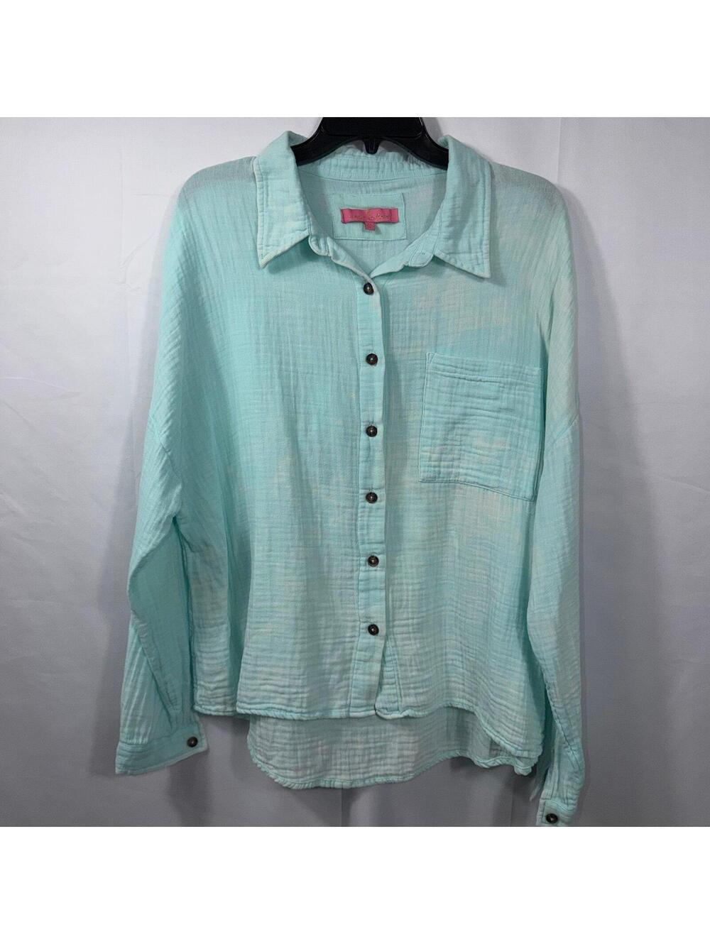 Simply Southern Mint Green Gauze Button Front Top XL